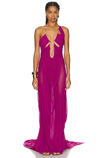 strapless open back dress Loved Up Fuschia Pink Strappy Pleated Maxi Dress With Bows – Club L London