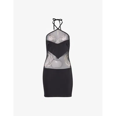 Di Petsa Womens Black Venus Abstract-print Woven-blend Mini Dress