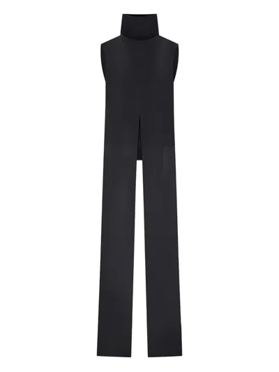 Di Stavnitser Aida High Neck Split Satin Top In Black