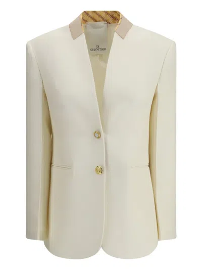 Di Stavnitser Contrast-collar Gold-button Jacket In White
