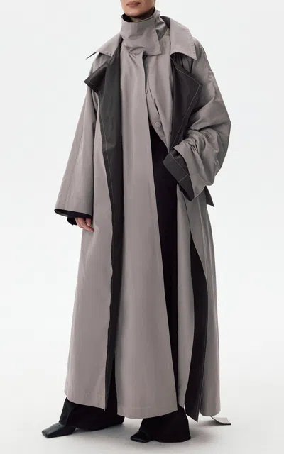Di Stavnitser Double Cotton-blend Trench Coat In Gray