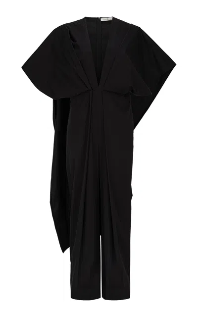 Di Stavnitser Riva Cape-sleeve Cotton-blend Jumpsuit In Black