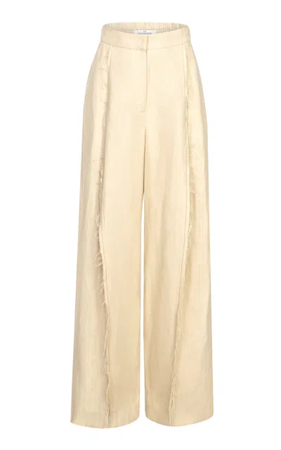 Di Stavnitser Tali Raw-edge Linen Straight-leg Pants In Neutral