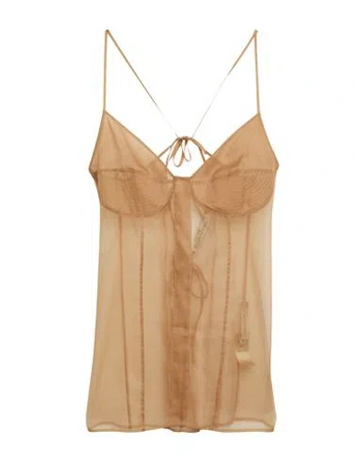 Di Stavnitser Woman Top Camel Size 6 Silk In Beige