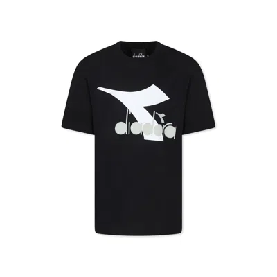 Diadora Kids' Balck T-shirt For Boy With Logo In Black