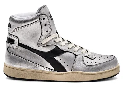 Pre-owned Diadora Basket Silver Used (women's) Sneakers In Silver Metallized/black