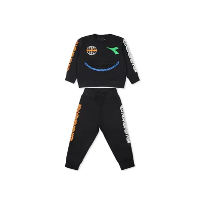 Diadora Black Suit For Baby Boy With Smiley