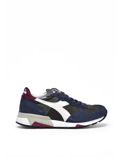 Diadora Blue Black Polyester Leather Trident Sneakers In Multi