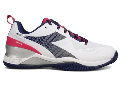 Pre-owned Diadora Blushield Torneo 2 Ag (women's) Sneakers In White/blueprint/pink Yarrow