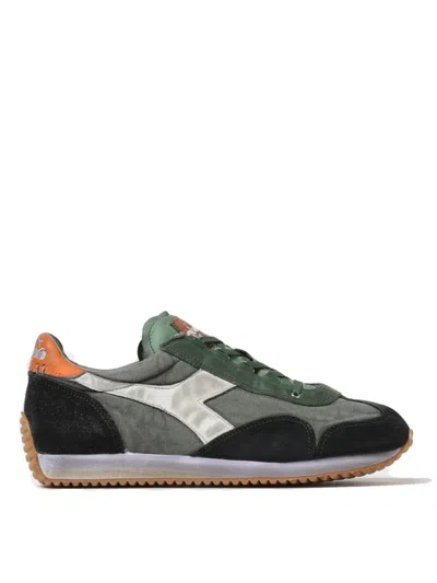 Diadora Canvas And Suede Sneakers With Stonewash Treatment In Green