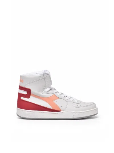 Diadora Grey Red Leather Mi Basket Sneakers In White