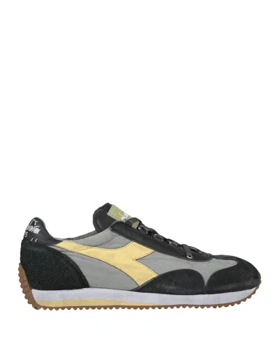 Diadora Heritage Equipe H Dirty Stone Wash Evo Man Sneakers Grey Size 7 Soft Leather, Textile Fibers