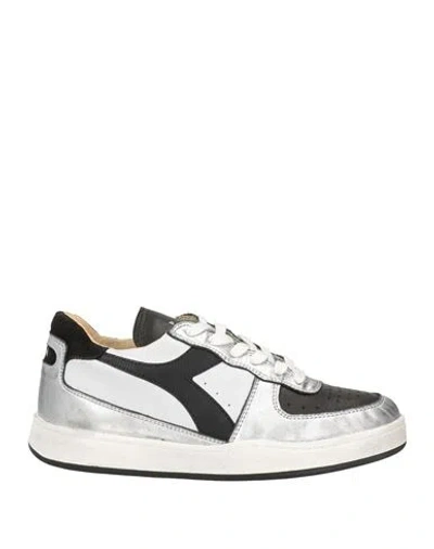 Diadora Heritage Mi Basket Low Metallic Dirty Woman Sneakers Silver Size 7.5 Soft Leather In White