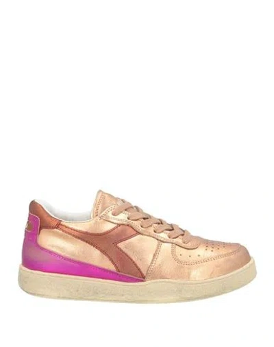 Diadora Heritage Mi Basket Low Metallic Used Wn Woman Sneakers Copper Size 5.5 Soft Leather In Orange