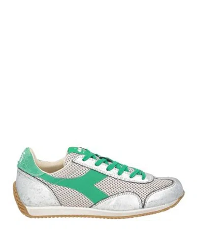 Diadora Heritage Woman Sneakers Green Size 7 Leather, Textile Fibers In Gray