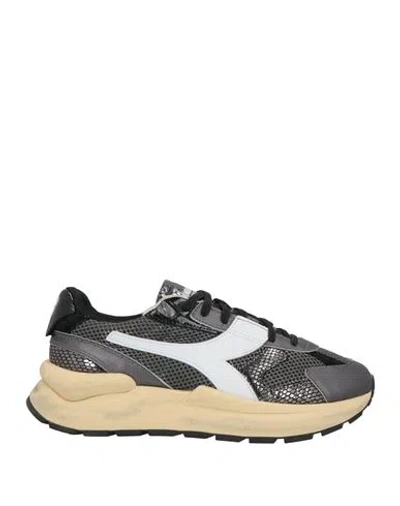 Diadora Heritage Woman Sneakers Gunmetal Size 5.5 Leather, Textile Fibers In Black