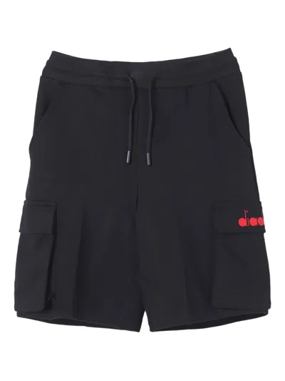 Diadora Junior Kids' Cargo-pocket Drawstring Shorts In Black