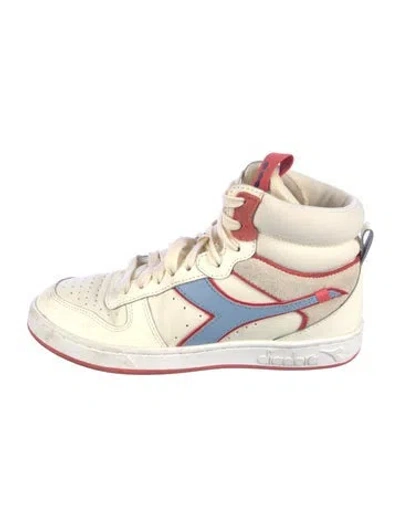 Pre-owned Diadora Leather Printed Sneakers In White