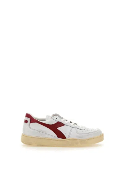 Diadora M Basket Low Used Trainers In White-red