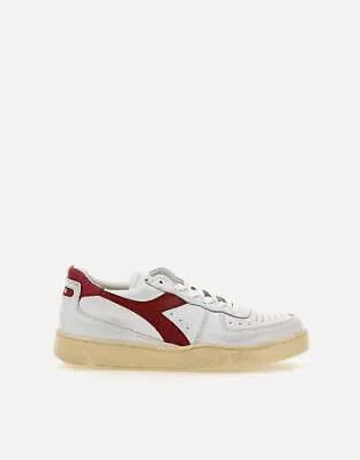 Pre-owned Diadora M Basket Low Used White Burgundy Leather Sneakers 100% Original