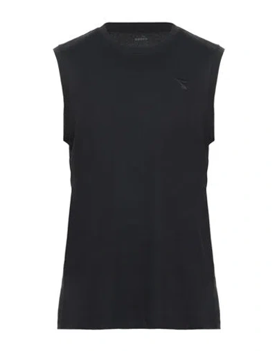 Diadora Man T-shirt Black Size Xl Cotton, Viscose