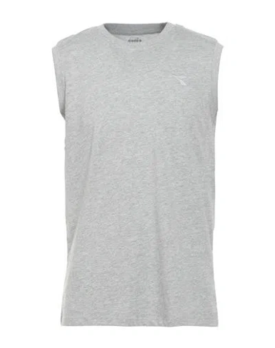 Diadora Man T-shirt Grey Size L Cotton, Viscose In Gray