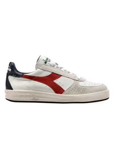 Diadora Men's B Elite H Leather Dirty Sneakers In White/pompeiian Red/blue Nights