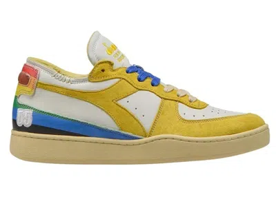 Pre-owned Diadora Men's  Mi Basket Row Cut Denver Sneakers In White/yellow/rainbow