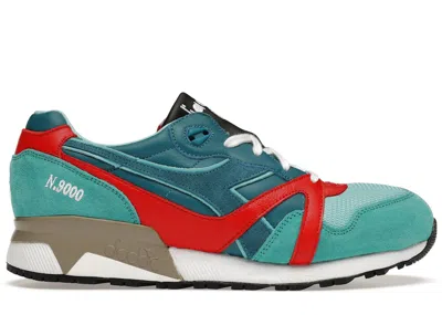 Pre-owned Diadora Men's  N9000 Hanon Alternative Route Sneakers In Blue Ocean Depths/red/white