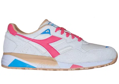 Pre-owned Diadora Men's  N9002 Anderson Bluu Vanilla Cone Sneakers In Beige/blue/red
