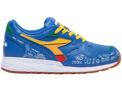 Pre-owned Diadora Men's  N9002 Conceited Lotto Sneakers In Royal Blue/yellow/green