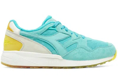 Pre-owned Diadora Men's  N9002 Iuter Spectrum Pirati Tour Sneakers In Light Blue/beige/yellow