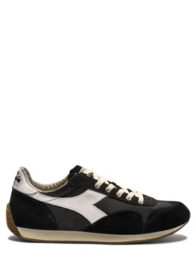 Diadora Men's Stonewash Fabric Sneaker With Suede Details And Wax Finish In Black