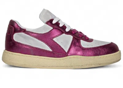 Pre-owned Diadora Mi Basket Low Metal Pigskin Used (women's) Sneakers In White/violet Stick Red
