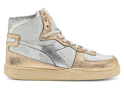 Pre-owned Diadora Mi Basket Used (women's) Sneakers In Gold/silver In Multi
