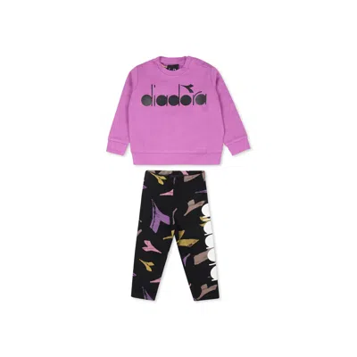 Diadora Purple Set For Baby Girl With Logo In Green