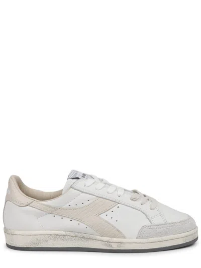 Diadora White Prestige Used Distressed Sneakers In Gray