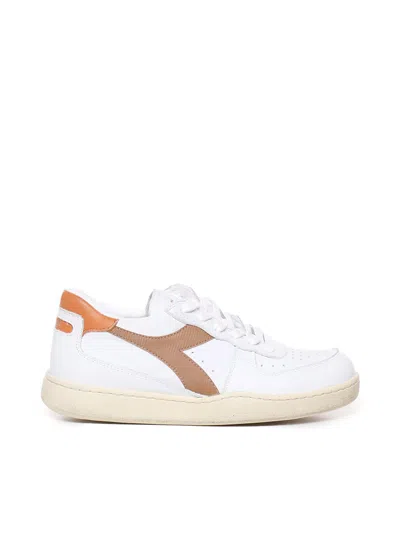 Diadora Heritage Mi Basket Low Used Man Sneakers White Size 11 Soft Leather In White/caramel