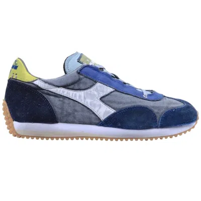 Diadora Stonewashed Canvas And Suede Sneakers In Blue