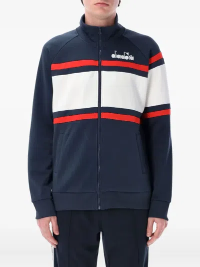 Diadora Striped Zip-up Sweatshirt In Blue