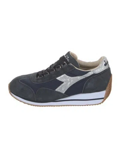 Pre-owned Diadora Suede Printed Athletic Sneakers In Blue