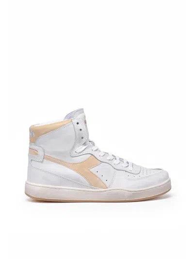 Diadora White Beige Leather Mi Basket Sneakers
