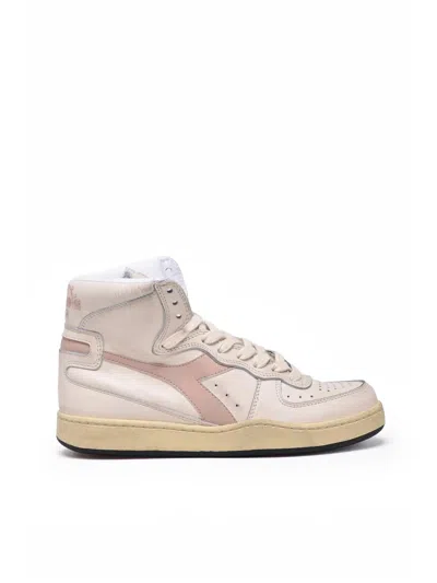 Diadora White Pink Leather Mi Basket Sneakers In Multi