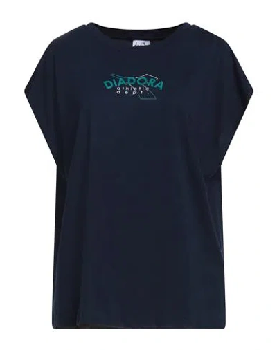Diadora Woman T-shirt Navy Size Xl Cotton In Blue