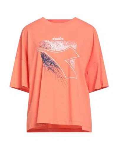 Diadora Woman T-shirt Salmon Pink Size L Organic Cotton