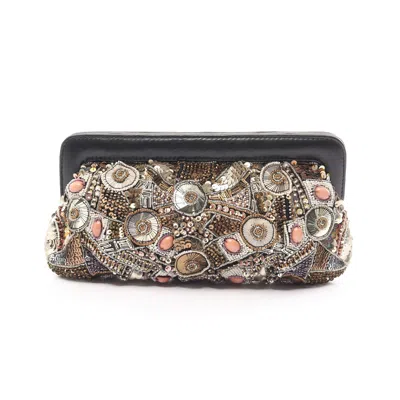 Diagram Grace Continental Clutch Bag Bead Embroidery Fabric Leather Gold Multicolor