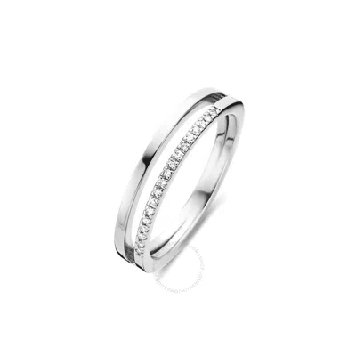 Diamanti Per Tutti Duo Diamond Embellished Silver Ring In Silver Tone