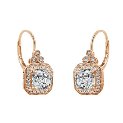 Diamonbliss Women's 2.5 Carats Asscher Cut Halo Antique Earrings - Rose Gold
