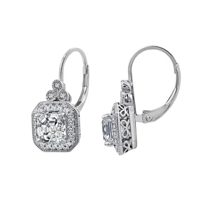 Diamonbliss Women's 2.5 Carats Asscher Cut Halo Antique Earrings - White
