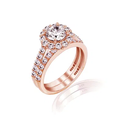 Diamonbliss Women's 2.9 Carats Round Cut Halo Wedding Set - Rose Gold